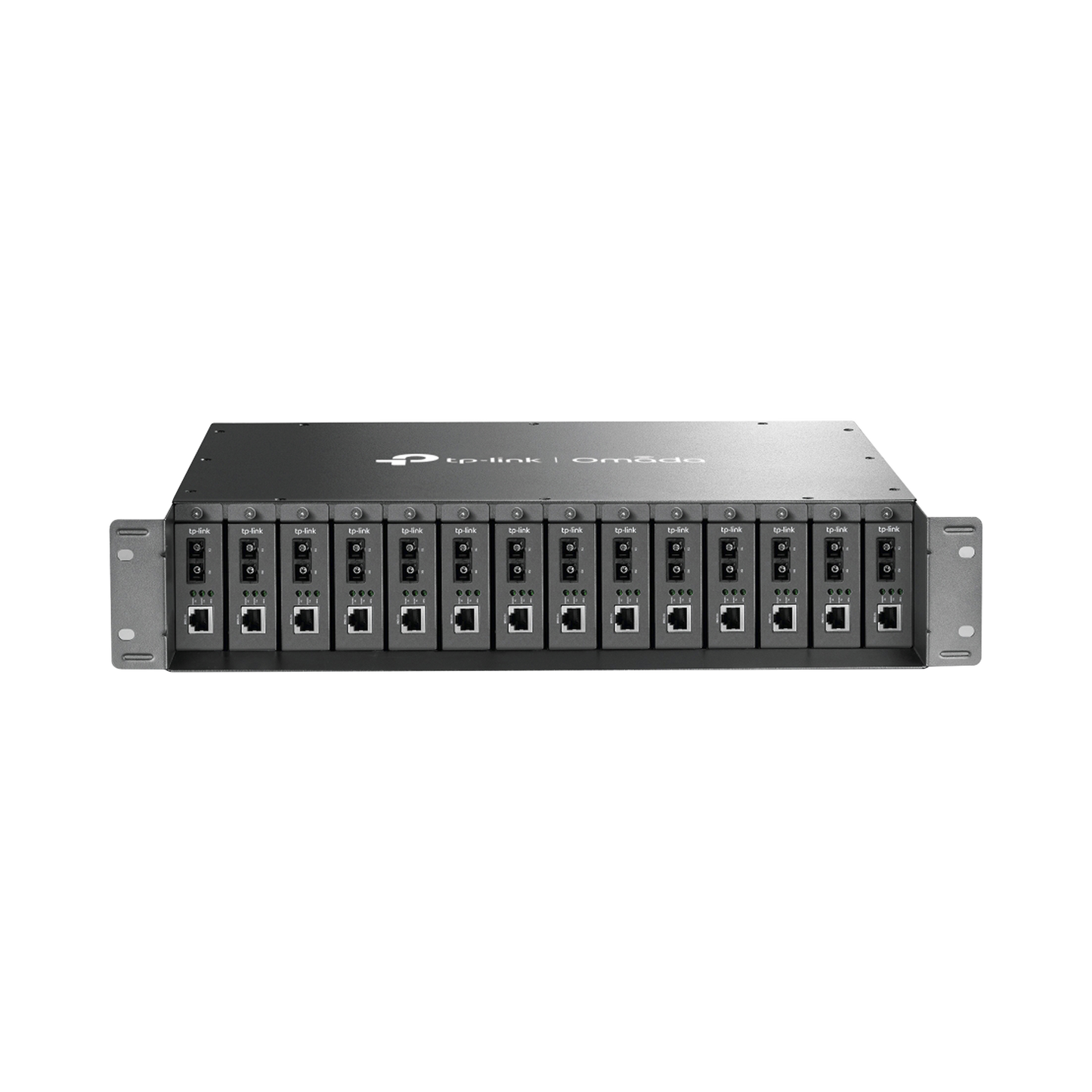 TL-MC1400 Chasis para Montaje en Rack de 14 bahías / Soporta Convertidores de Fibra Óptica TP-Link /  Compatibles (MC111CS, MC112CS, MC220L, MC110CS, MC100CM, MC210CS, MC200CM) / Plug and Play