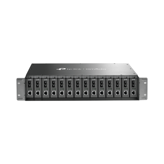 TL-MC1400 Chasis para Montaje en Rack de 14 bahías / Soporta Convertidores de Fibra Óptica TP-Link /  Compatibles (MC111CS, MC112CS, MC220L, MC110CS, MC100CM, MC210CS, MC200CM) / Plug and Play