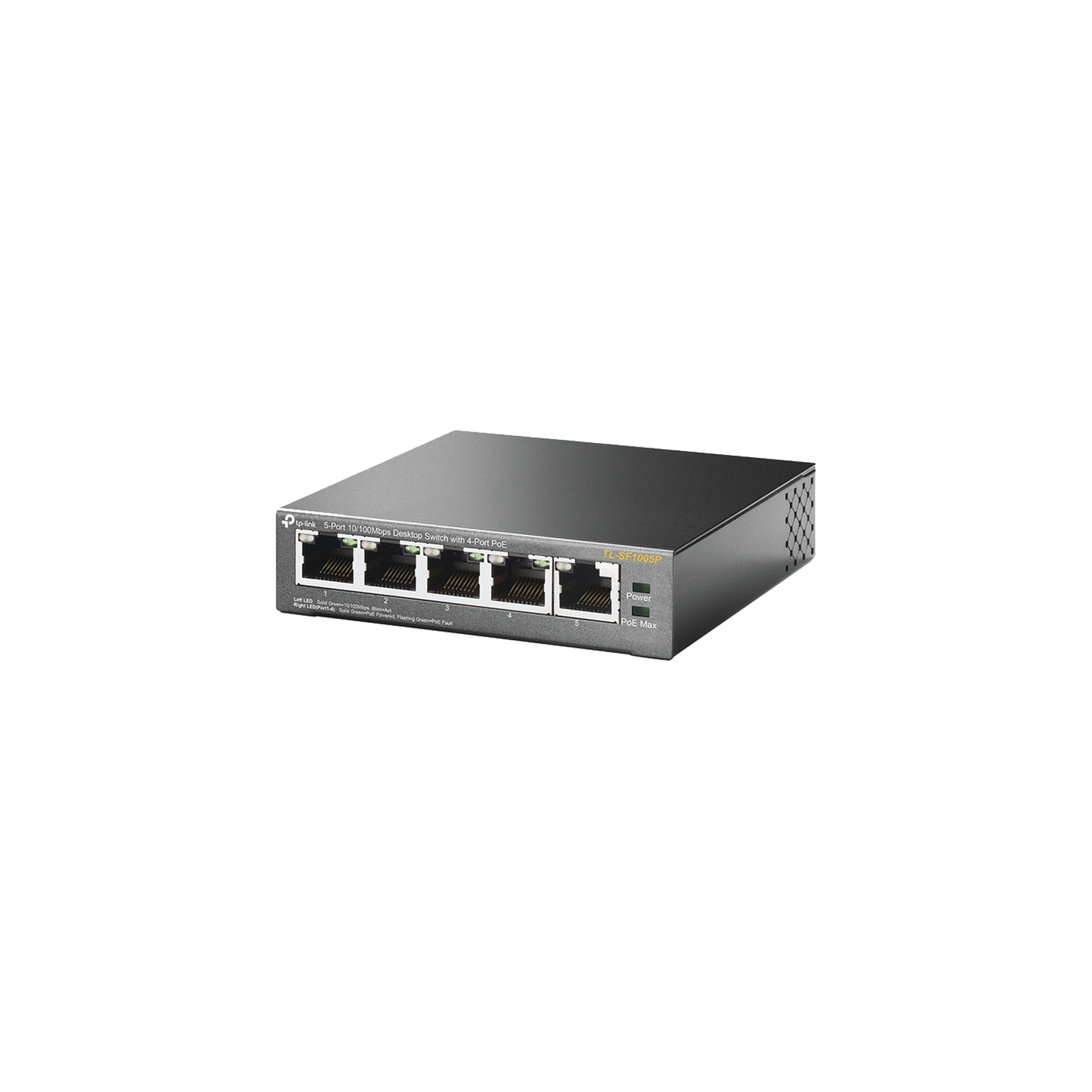 TL-SF1005P Switch PoE no Administrable de escritorio / 5 puertos 10/100 Mbps / 4 puertos PoE af/at / Presupuesto 67 W / Modo Extensor hasta 250 m / Calidad video prioritaria