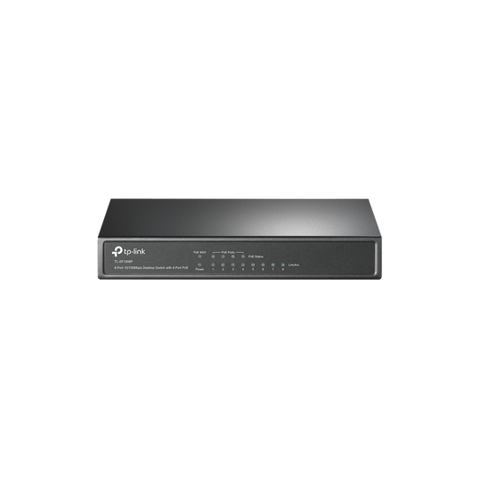 TL-SF1008P Switch PoE+ No Administrable / De Escritorio 8 puertos 10/100 Mbps / 4 puertos PoE af/at Inteligente / Presupuesto 66 W / Hasta 250 metros