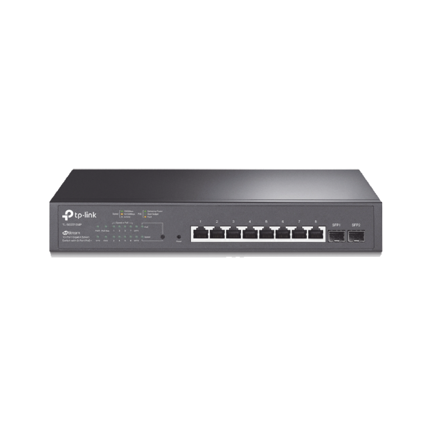 TL-SG2210MP Switch PoE JetStream SDN Administrable 8 puertos 10/100/1000 Mbps + 2 puertos SFP, 8 puertos PoE, 150W, administración centralizada OMADA SDN