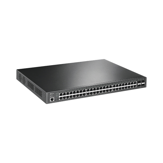 TL-SG3452P Switch L2+ Omada PoE+ / 48 Puertos PoE+ 10/100/1000 Mbps / 4 Puertos SFP 1G / 2 Puertos Consola (RJ45 y microUSB) / Administración Centralizada Omada o Stand-Alone / Multicast IGMP / Calidad de Servicio / Presupuesto PoE 384W / Montaje en Rack