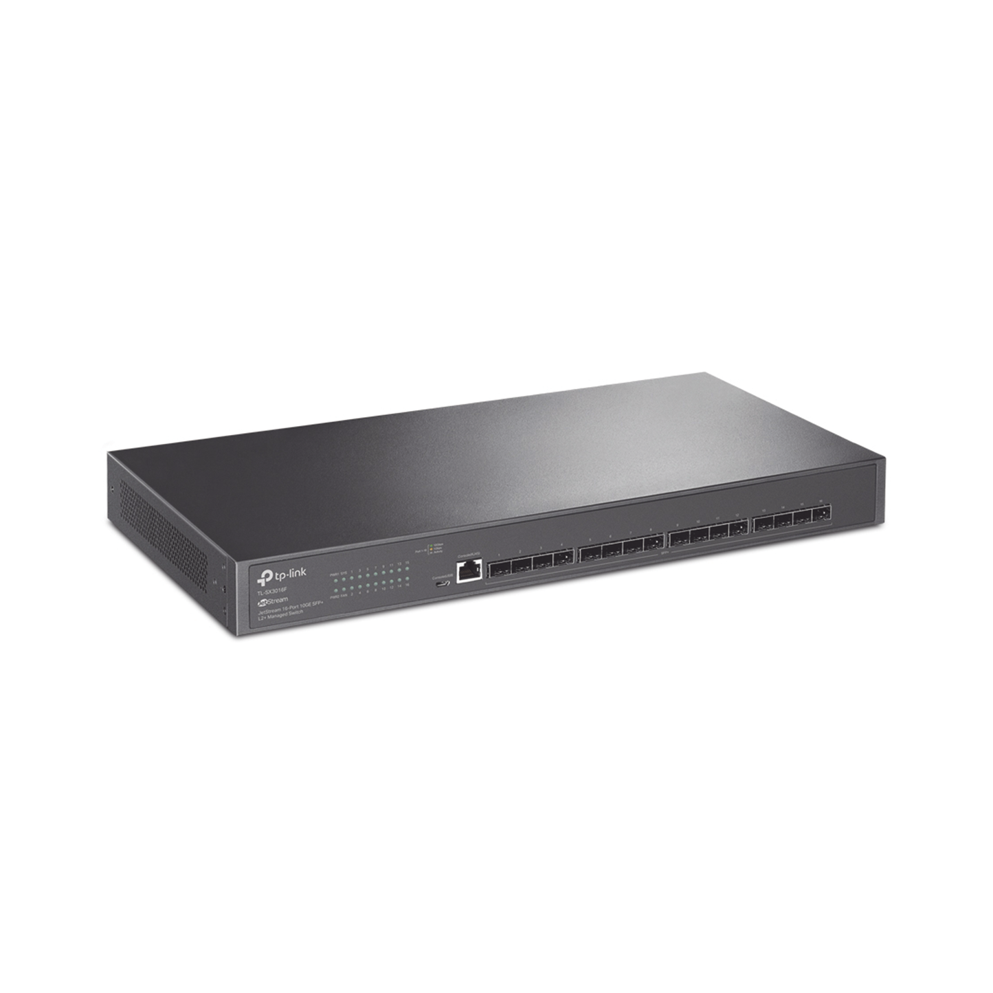 TL-SX3016F - Switch Fibra Óptica L2+ Omada / 16 Puertos SFP+ 10G / 2 Puertos Consola (RJ45 y micro-USB) / Administración Centralizada Omada o Stand-Alone / Multicast IGMP / Calidad de Servicio / Montaje en Rack / Silencioso (sin ventiladores)