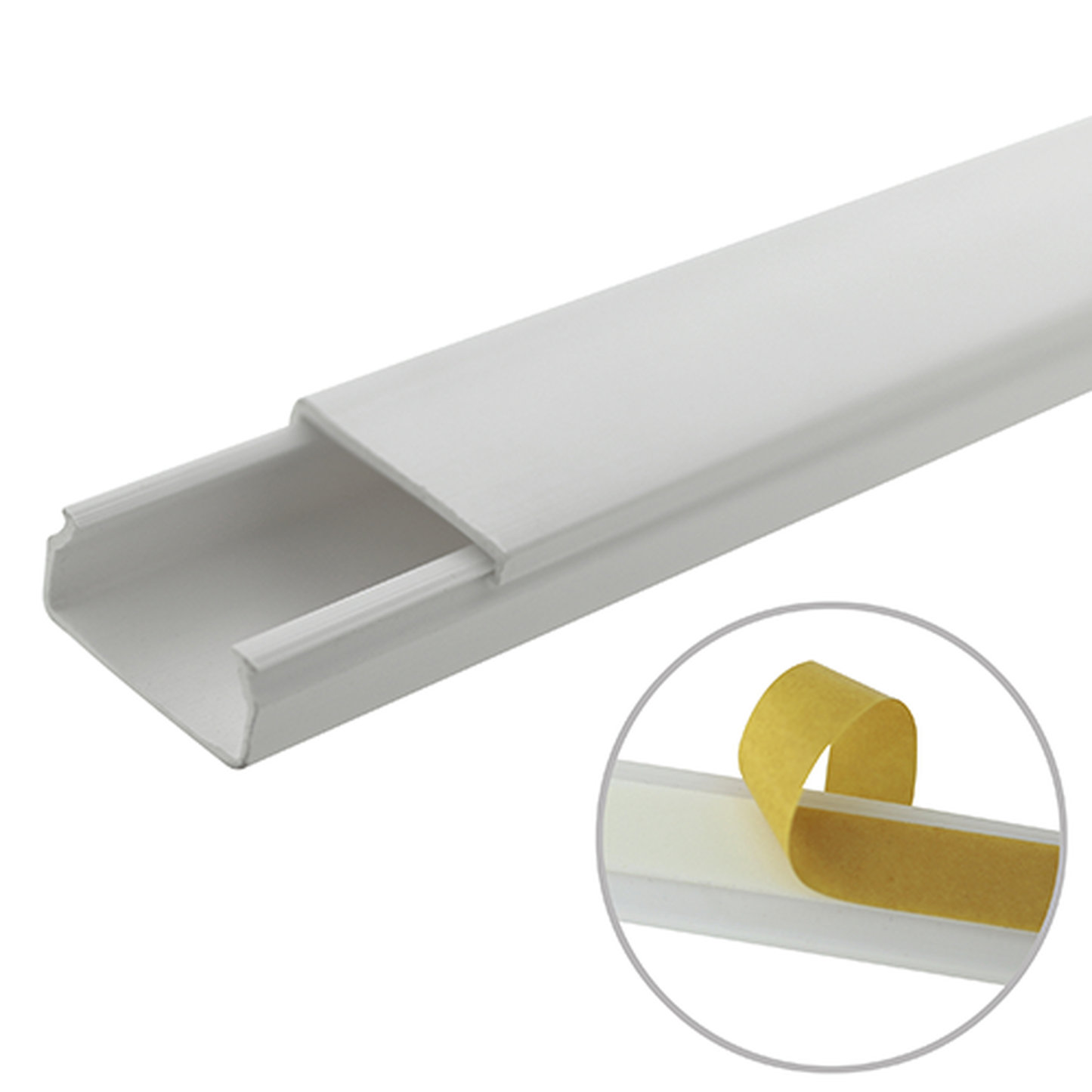 TMK-1020-SD-CC - Canaleta blanca de PVC auto extinguible, sin división, 20 x 10 mm, tramo de 6 pies, con cinta adhesiva (5101-21262)