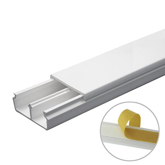 TMK-1735-CC - Canaleta en color blanco de PVC auto extinguible, con divisón 35 x 17, tramo de 6 pies, con cinta adhesiva (5301-21252)