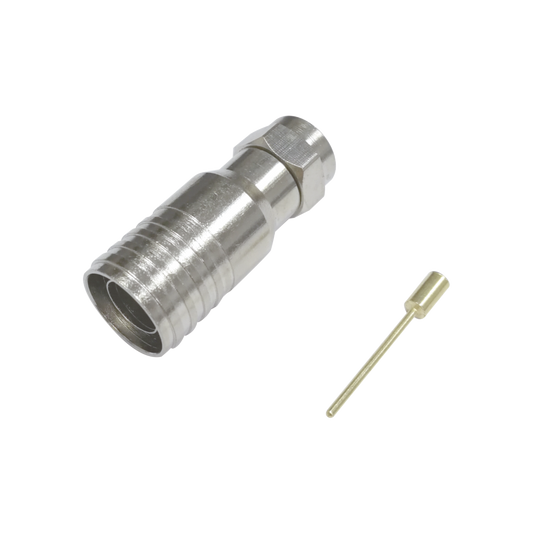 TT11-F03 Conector F Macho en 75 Ohm, Plegable para Instalar en Cables Coaxiales RG-11, Cuerpo de Bronce-Niquelado/ Teflón.
