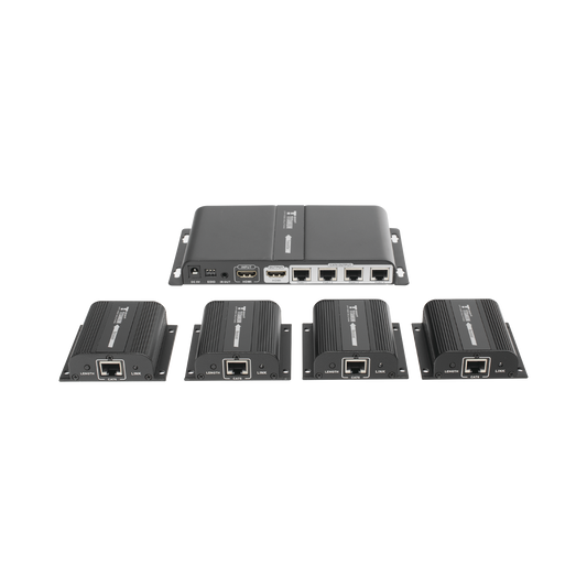 TT714PRO Kit Divisor y Extensor HDMI (Extender Splitter)  / Divide 1 Fuente HDMI a 4 Pantallas / Extiende la señal HDMI hasta 40 m / Resolución 1080P @ 60 Hz / Cat 6/6a/7 / Cero Latencia / Salida Loop en el Tx / IR / Alimente solo el Tx (PoC).