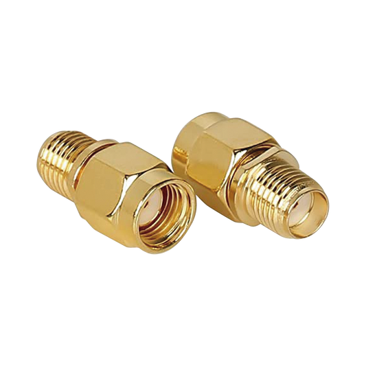 Adaptador SMA Macho Inverso a SMA Hembra, Oro/ Oro/ Teflón,