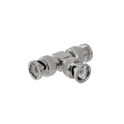 TT-RG-14 Adaptador de Triple conectores BNC macho para uso en sistemas de video vigilancia en aplicación con cables coaxiales RG-59/ RG-6, Níquel/ Oro/ Politetrafluoroetileno.