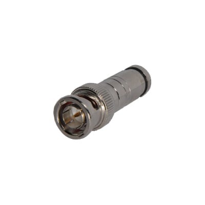 TT-RG-96 Conector BNC macho de 75 Ohm, con base de resorte para montar a presión cable coaxial RG-59/ Níquel/ Oro/ Teflón.