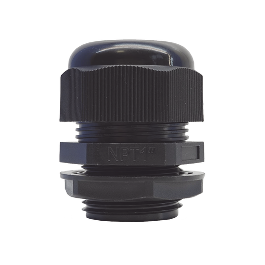 TXG-PG-100NBK - Conector Plástico Negro Tipo Glándula para Rosca NPT 1"