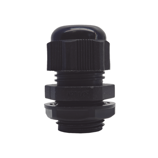 TXG-PG-12NBK - Conector Plástico Negro Tipo Glándula para Rosca NPT 1/2"