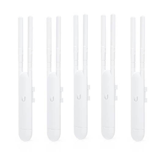 UAP-AC-M-5 Paquete de 5 Access Point UniFi doble banda para exterior, antenas desmontables 360° , 802.11ac MIMO 2X2, hasta 100 usuarios por equipo. 802.3af, Sin PoE´s