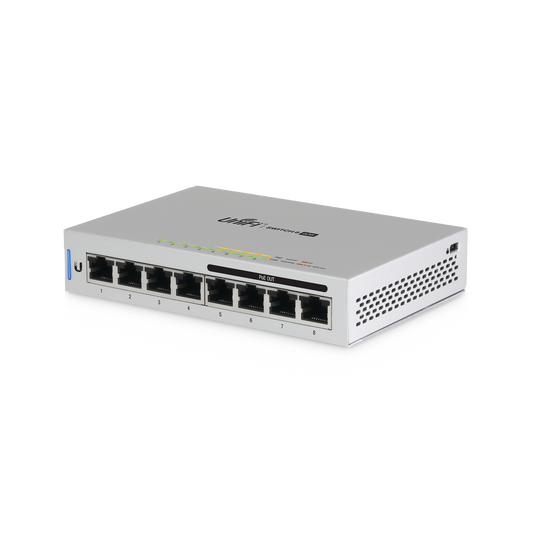 US-8-60W Switch UniFi Administrable capa 2 de 8 puertos Gigabit (4 Puertos Gigabit PoE 802.3af y 4 puertos Gigabit ethernet) 60W