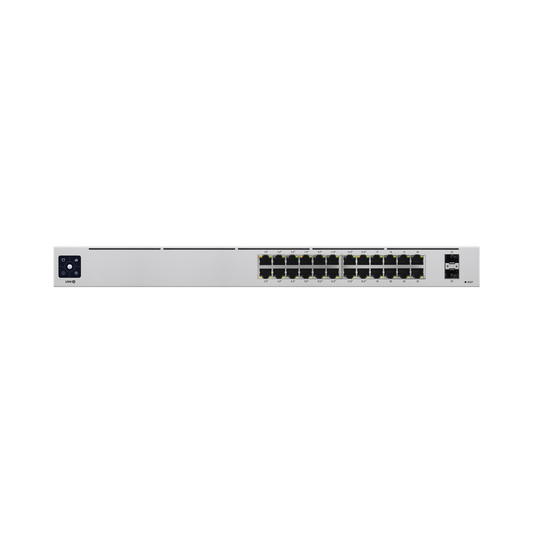 USW-24-POE UniFi Switch USW-24-POE Gen2, Capa 2 de 24 puertos (16 puertos PoE 802.3af/at + 8 puertos Gigabit) + 2 puertos 1G SFP, 95W, pantalla informativa