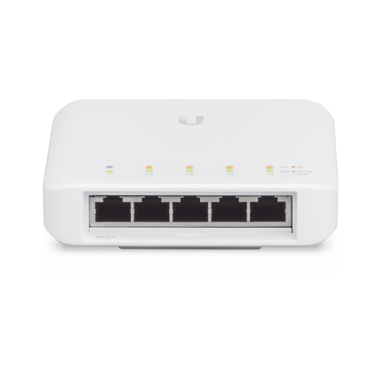 USW-FLEX Switch UniFi FLEX de 5 puertos para semi-exterior IP55 (1 x PoE de entrada 802.3af/at/bt y 4 puertos PoE de salida 802.3af)