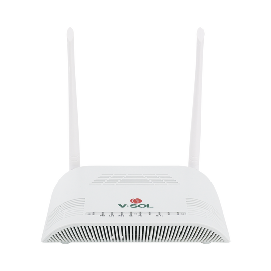 V2802-GW ONU Dual G/EPON con Wi-Fi en 2.4 GHz + 1 puerto LAN Gigabit +  1 puerto LAN Fast Ethernet, hasta 300 Mbps vía inalámbrico
