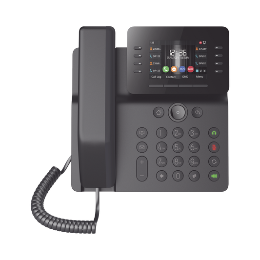 V64 - Teléfono IP Empresarial Esencial WiFi / Bluetooth, 12 líneas SIP, pantalla a color 3.5", PoE, puertos Gigabit, conferencia local de 6 vías.