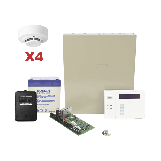 VISTA48LASMK/6160RF Kit de Panel de Alarma VISTA48LA con Gabinete, Batería y Transformador / 4 Sensores de humo