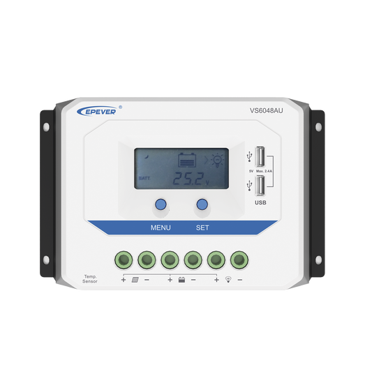 VS6048AU - Controlador Solar de Carga PWM 12/24V/36/48V 60 A 60 A, Salida USB, con Display