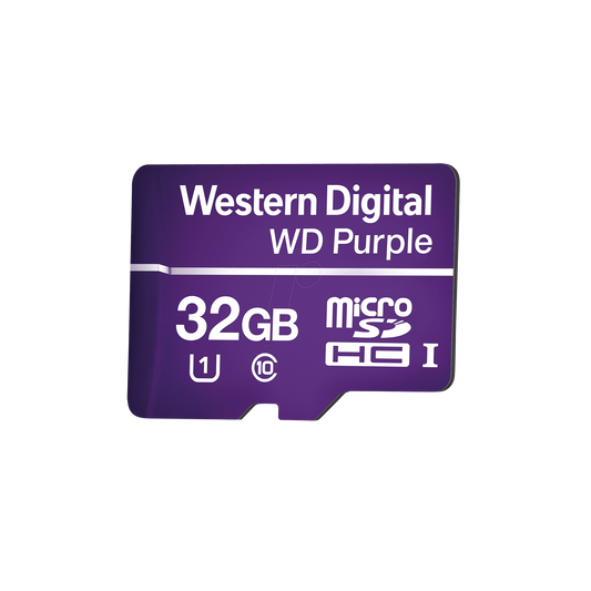 WD32MSD Memoria microSD de 32GB PURPLE, Especializada Para Videovigilancia, 10 VECES MAYOR DURACIÓN, 3 AÑOS DE GARANTIA