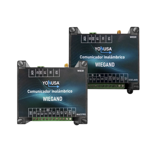 WIE01 - Convertidor de lectora para control de acceso (cableado a inalámbrico) / 1 Wiegand / 2 Relevadores / 2 Entradas / Hasta 1.6 KM de distancia