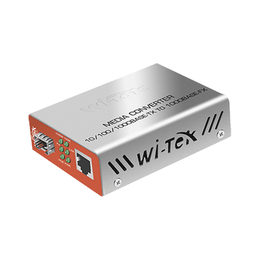 WI-MC-111GP Convertidos de medios / 1 puerto RJ45 100/1000 Mbps PoE Out 802.3af/at / 1 SFP 1000Mbps / hasta 25 Km