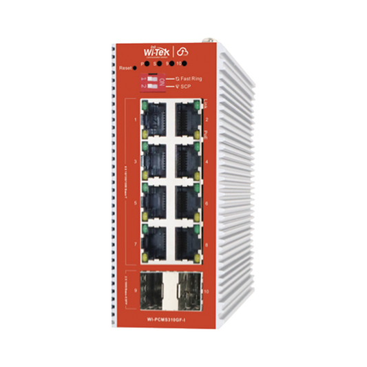 WI-PCMS310GF-I - Switch L2+ PoE Industrial / Administración Cloud-Web-CLI / 8 Puertos PoE af/at 100/1000 Mbps / 2 Puertos SFP Gigabit / Presupuesto PoE 120 W / Protocolo ERSP (redundancia enlaces)