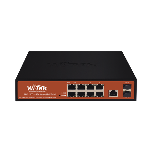 WI-PMS310GF-ALIEN  Switch Administrable de 8 puertos Gigabit Ethernet con PoE 802.3 af/at y 24V Pasivo + 2 SFP Gigabit, 150 W