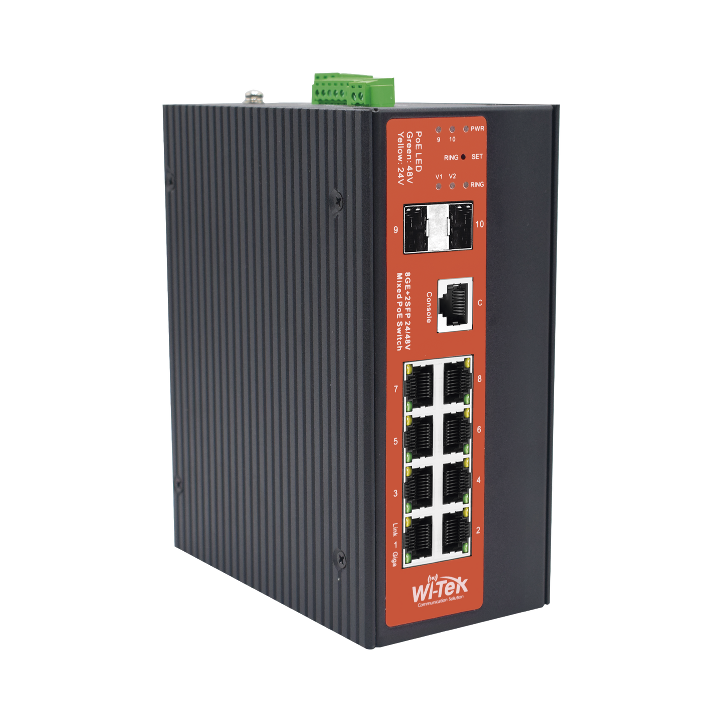 WI-PMS310GF-ALIEN-I Switch Industrial Administrable Gigabit con 2 Puertos PoE bt + 6 Puertos PoE af/at o 24 V Pasivo + 2 SFP Gigabit, 240 W