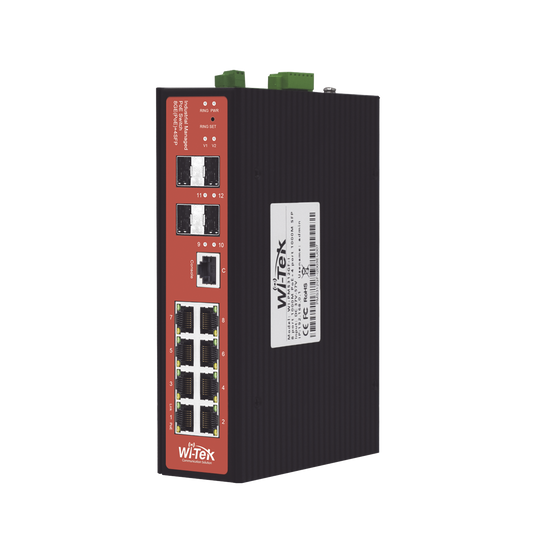 WIPMS312GFIV2 - Switch Industrial administrable PoE, puerto 1-2 PoE 24/48. puertos 3-8 puertos 802.3 af/at/bt, hasta 60 W