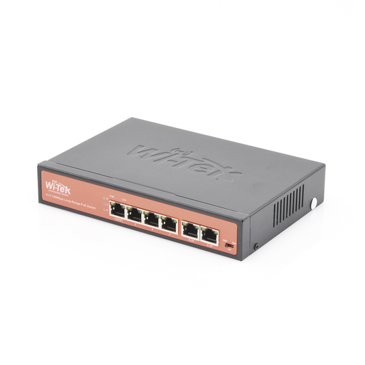WI-PS205 Switch PoE No administrable / PoE de Largo Alcance Hasta 250m / 4 Puertos PoE 10/100Mbps (Puerto 1 Hasta 60W, Puertos 2,3 y 4 Hasta 30W) + 2 Puertos 10/100Mbps Uplink / Presupuesto 65 W / Plug and Play