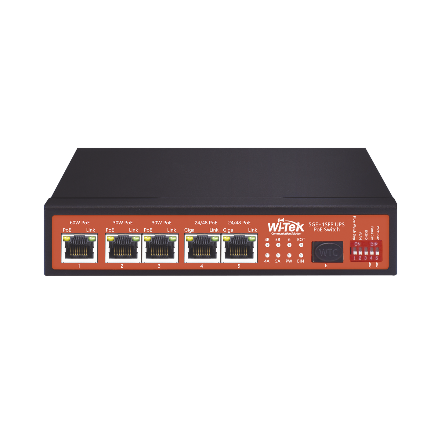 WI-PS306GF-UPS Controlador Solar de 5A con Switch PoE /  1 Puertos Gigabit PoE 802.3 bt / 2puertos PoE 802.3 af/at con 2 Puertos PoE Pasivo 24 Vcc / 1 Puerto SFP / No administrable