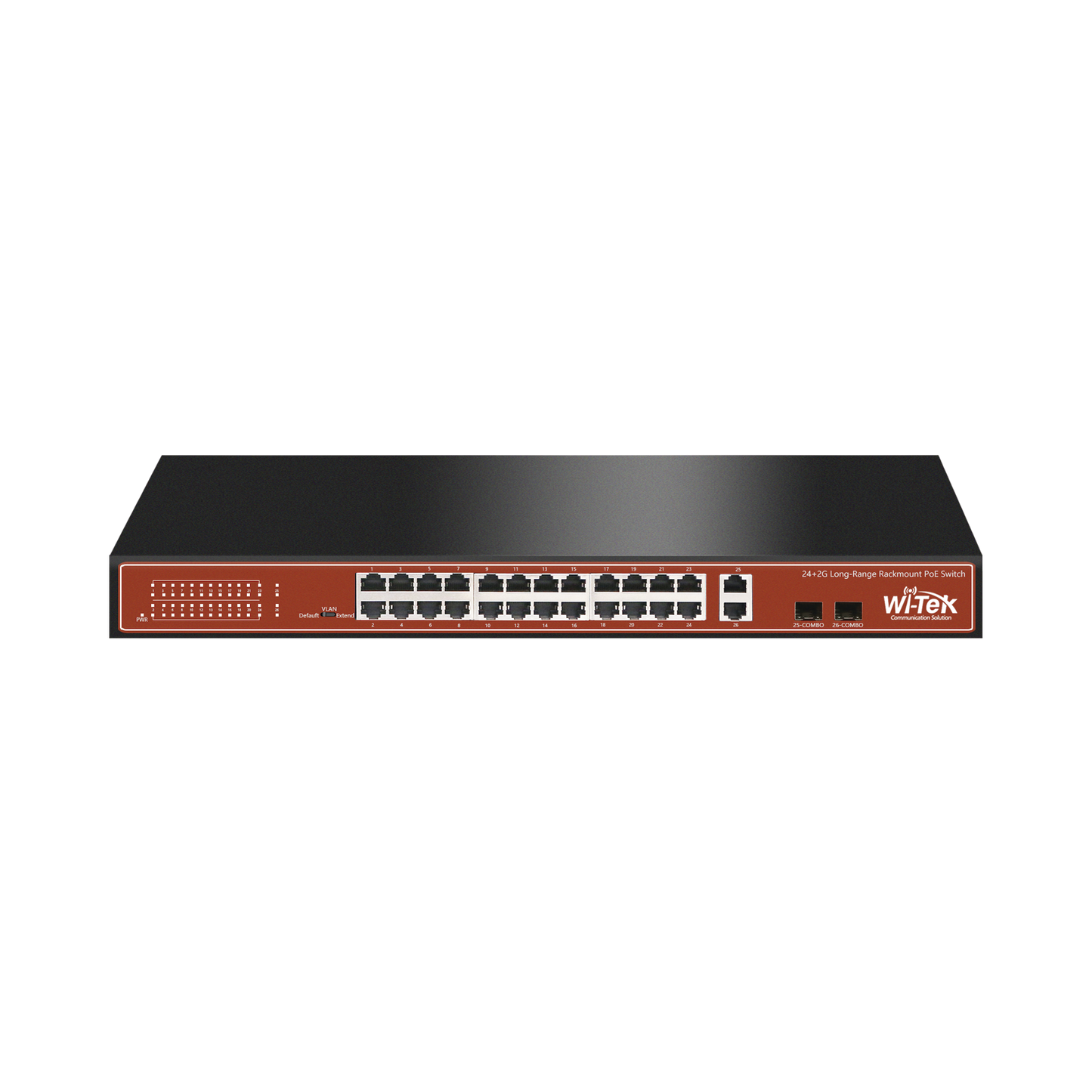 WI-PS526G Switch PoE (802.3af/at/bt) / No administrable de largo alcance / Hasta 250m / Con 24 x 10/100Mbps + 2 x SFP Gigabit Combo / 250 W