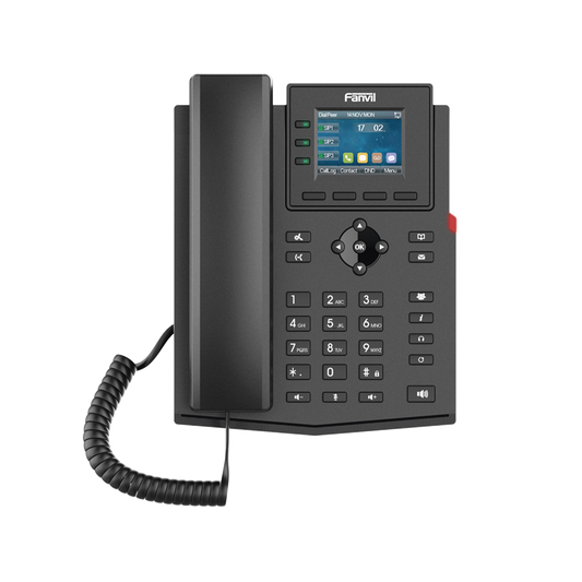 X303P - Teléfono IP empresarial para 4 líneas SIP con pantalla LCD de 2.4 pulgadas a color, Opus y conferencia de 3 vías, PoE.