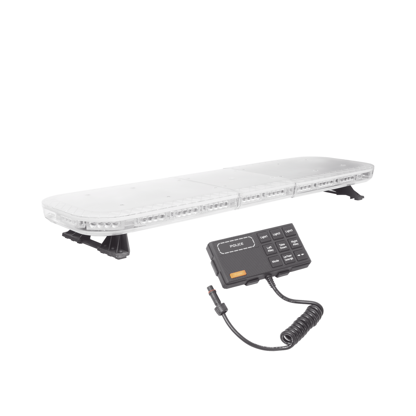 X67-RBA - Barra de luces de 47" rojo/azul, 88 LED, con control de tráfico en color ámbar, ideal para equipar unidades de seguridad publica
