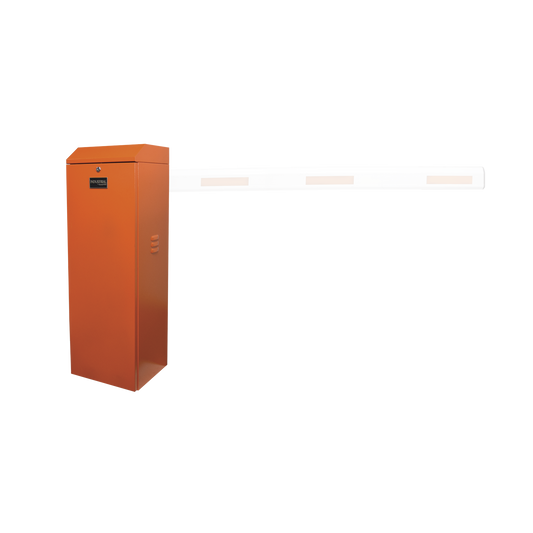 XBS-5000-RN Barrera vehicular derecha / Soporta brazo de hasta 5.5 m / Final de carrera ajustable por programación / Movimiento fluido / Diseño elegante color naranja
