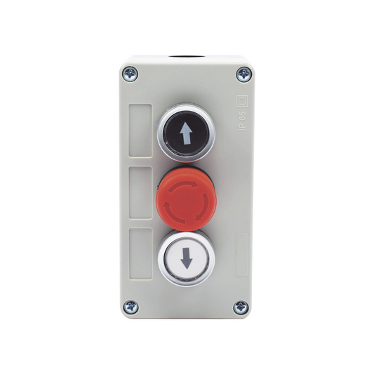 XBS-SW-03 Botonera Triple con Boton de Stop Tipo Enclavado / Para Barreras Vehiculares, Operadores Corredizos y Abatibles.