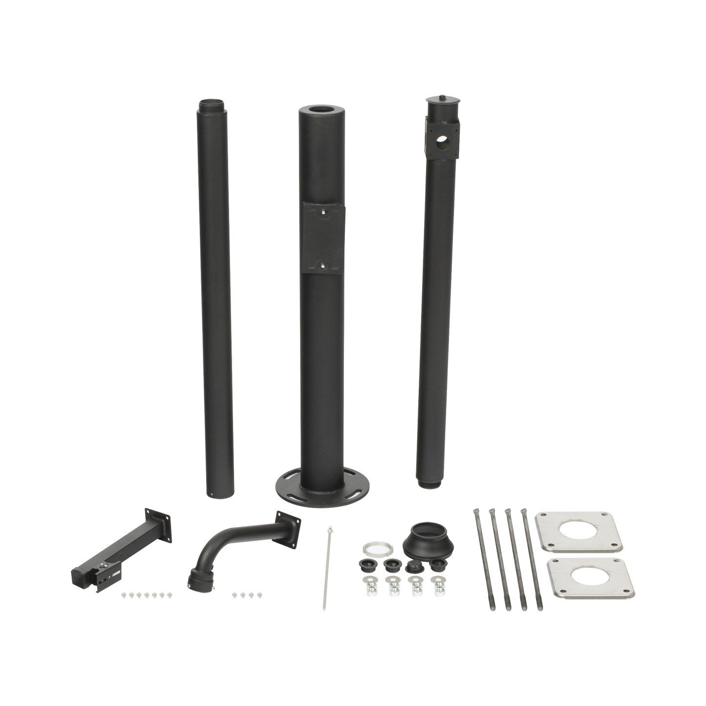 XGA-POLE-3M Poste Seccionado de 3 Metros / Especializado para la Instalación de Videovigilancia / Incluye Base de Cimentación y Brazo para Cámara PTZ / Color Negro