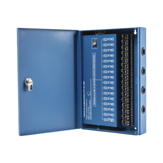 XP-16DC-20-4KV Fuente de Poder Profesional HEAVY DUTY @ 20 Amperes / 16 Canales / Hasta 1.25A por Salida / Ajuste Independiente de 11 a 15 Vcc por Salida / Protección Contra Sobrecargas / Filtro de Ruido Especial para Cámaras 4K.