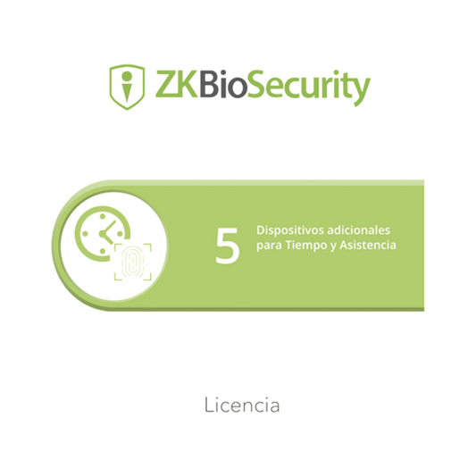 ZKBSTA5 Licencia para ZKBiosecurity permite gestionar hasta 5 dispositivos para tiempo y asistencia