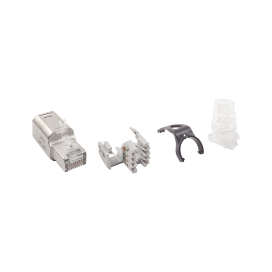 ZP1-6AS-01S Plug RJ45 Cat6A Blindado, Terminación en Campo, Compatible con Todas las Categorías, Con Clip Protector de Seguro