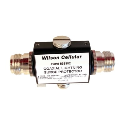 859-902 Protector contra descargas eléctricas. Cubre los rangos de frecuencia de los amplificadores de Señal Celular. 50 Ohm. Conectores N.
