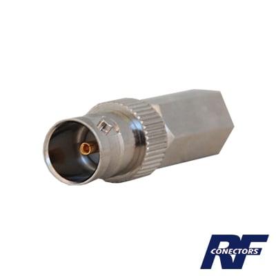 RFB-1722 Conector BNC Hembra en 75 Ohm, Tipo Roscable para cable Coaxial RG-59/U, Níquel/ Plata/ Delrin.