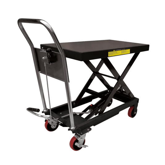 SYS-MEL-10 - Mesa Elevadora Hidráulica / Capacidad 300 kg a 1 t / Ruedas de Poliuretano / Sistema Hidráulico con Freno / Soporte de Tijera / Ideal para Cargas Medias y Pesadas