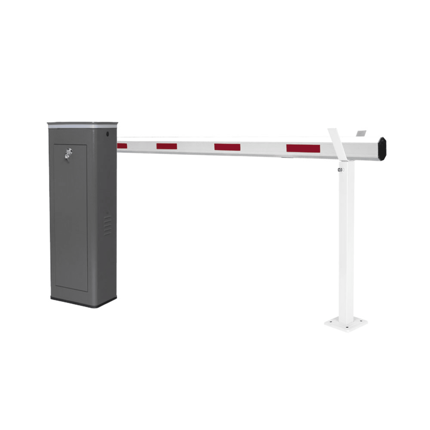 KT-XBS-RB - Kit de Barrera Vehicular Derecha y Brazo Telescópico de Hasta 5.5 m / Finales de Carrera Ajustables por Programación / Movimiento Fluido / Diseño Elegante Color Gris / Con Corona Led Semaforizada