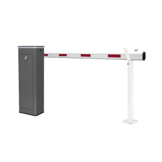 KT-XBS-RB - Kit de Barrera Vehicular Derecha y Brazo Telescópico de Hasta 5.5 m / Finales de Carrera Ajustables por Programación / Movimiento Fluido / Diseño Elegante Color Gris / Con Corona Led Semaforizada