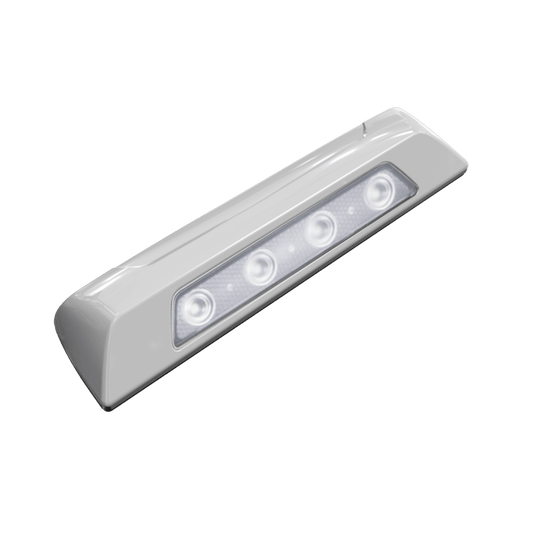 SPW12-W - Luz de escena, 4 LED, bisel blanco, 12–24VCD, LED blanco y lente transparente