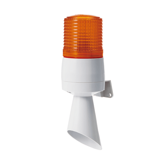 S60ADL-24-A - Luz LED con patrones de destello fijo y destellante con buzzer incorporado de alto volumen Máx. 95 dB color Ámbar 24 VCD