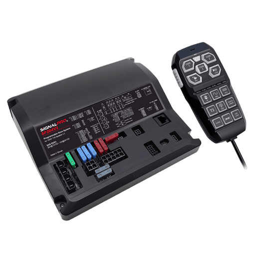 SP204V2 - Sirena Vehicular de 200W de Potencia, Programable, Con Controlador Unimando de 15 Botones Para Control de Tonos, 12 Salidas Auxiliares y Micrófono
